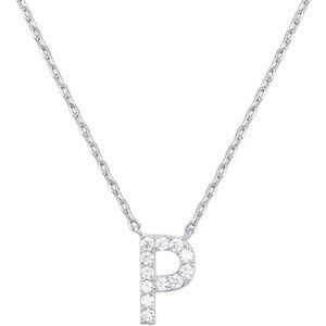 14K White Gold Initial Necklace Letter Dainty Diamond Gift Present P - Z